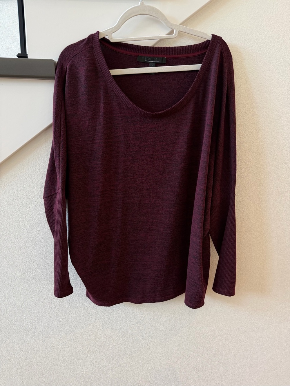 White House Black Market Long-Sleeve Scoop Neck Top - Burgundy Plum